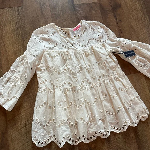 Women's Simply Southern Blouse XXL White Eyelet Long Sleeve - Picture 1 of 11